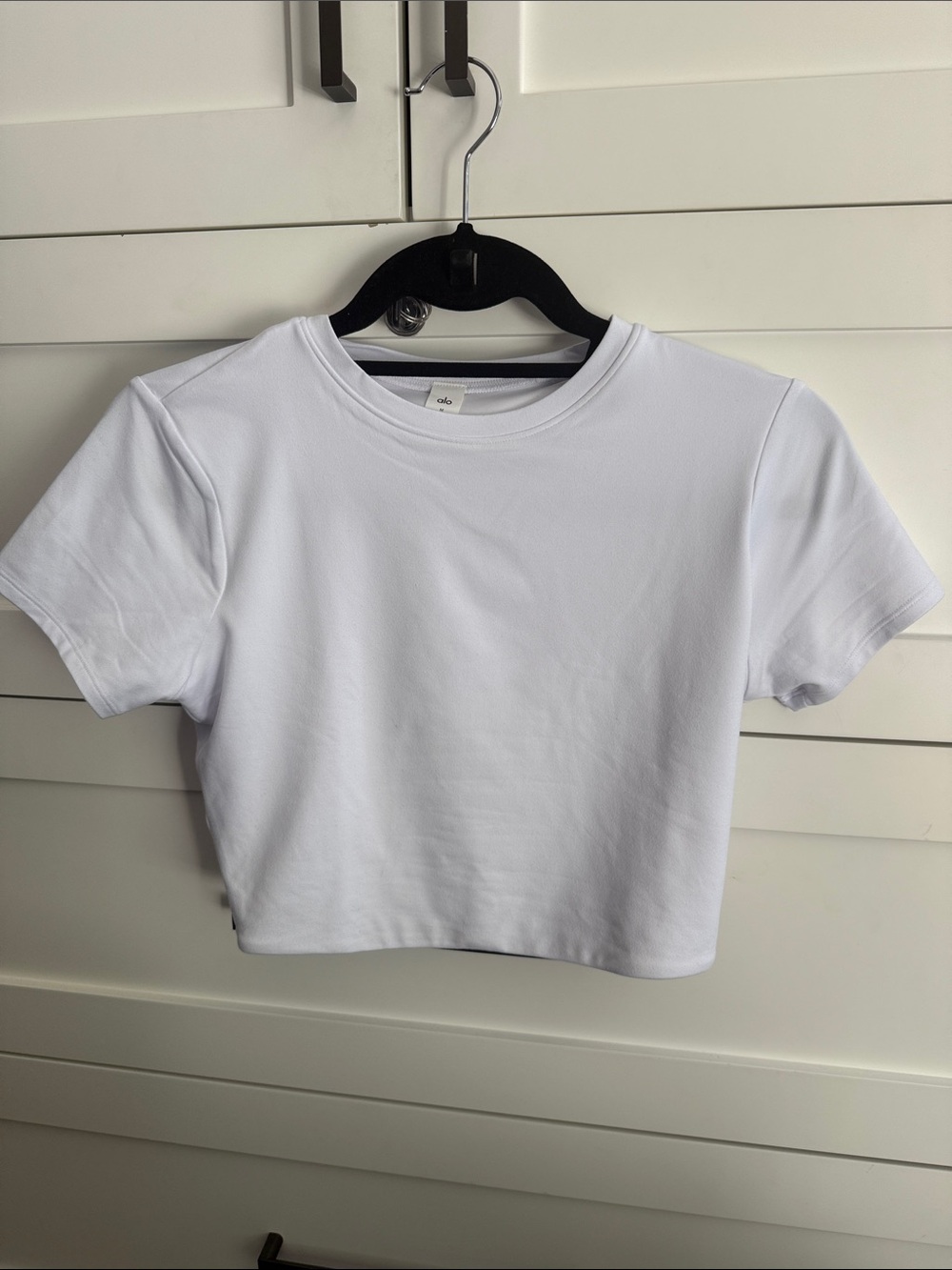 ALO Yoga White Cropped Open Back Crewneck Top